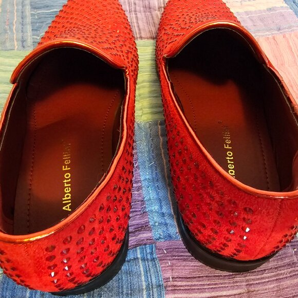 Alberto Fillini Red Velvet and Rhinestone Slip on Loafers, Size 8.5 Men’s - Picture 7 of 7